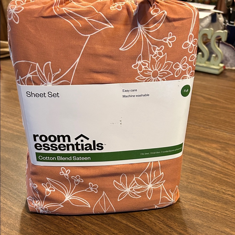 Room Essentials Rust Orange Floral Cotton-Blend Sheet Set